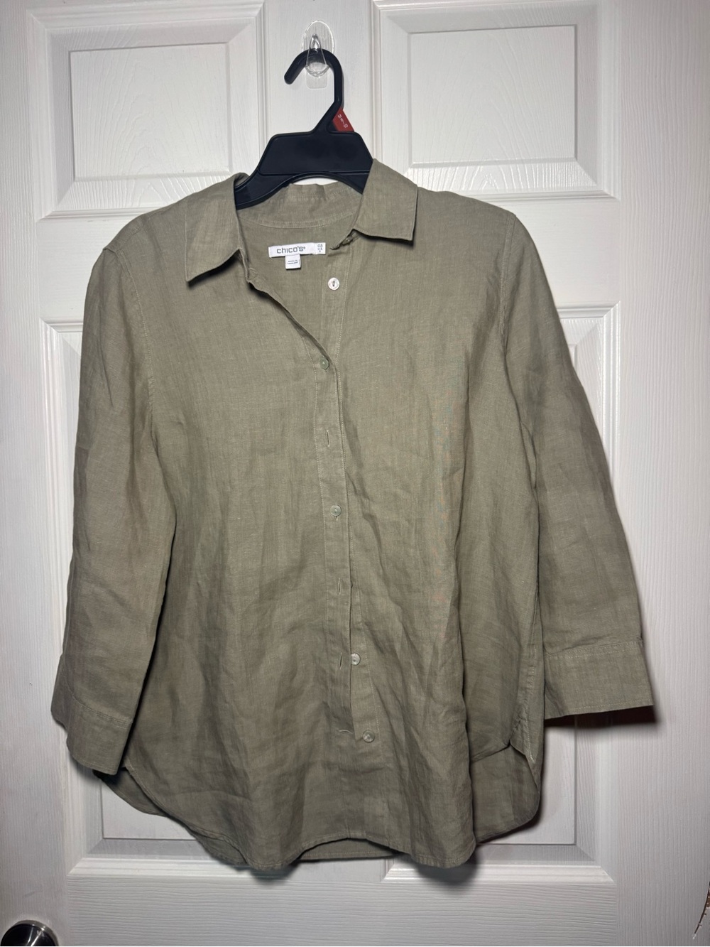 Chico's Sage Green 100% Linen Button-Down Shirt